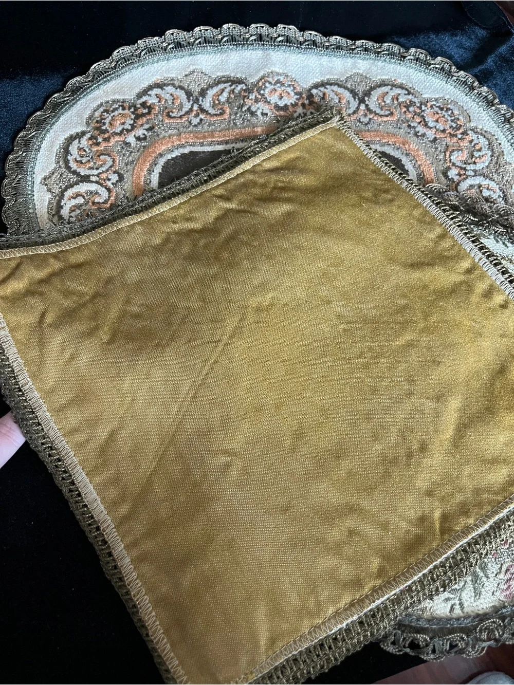 Lot of 5 Vintage 50s European Tapestry Dresser Table Doilies Rugs Velvet Back